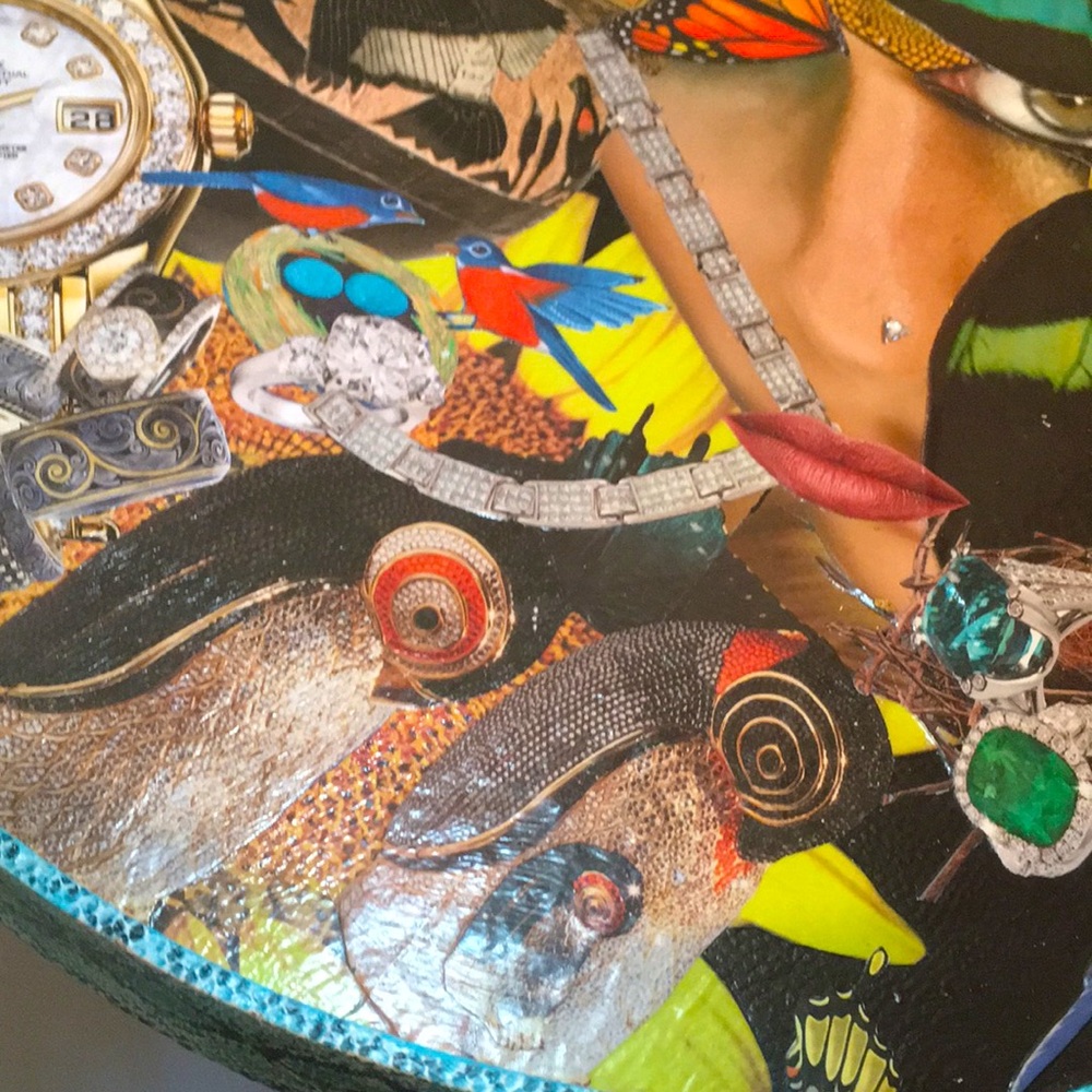 Hand Crafted Leather Tray Colorful Birds Butterflies Jewelry Decoupage Decor Art - Picture 6 of 10